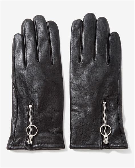 Leather Zip Gloves in Black 